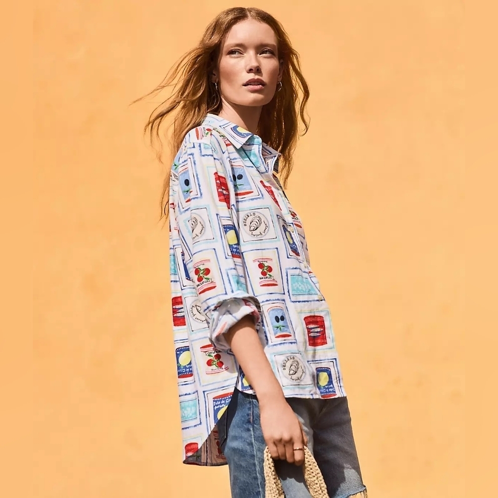 LOFT Fun Can Print Linen Blend Relaxed Shirt